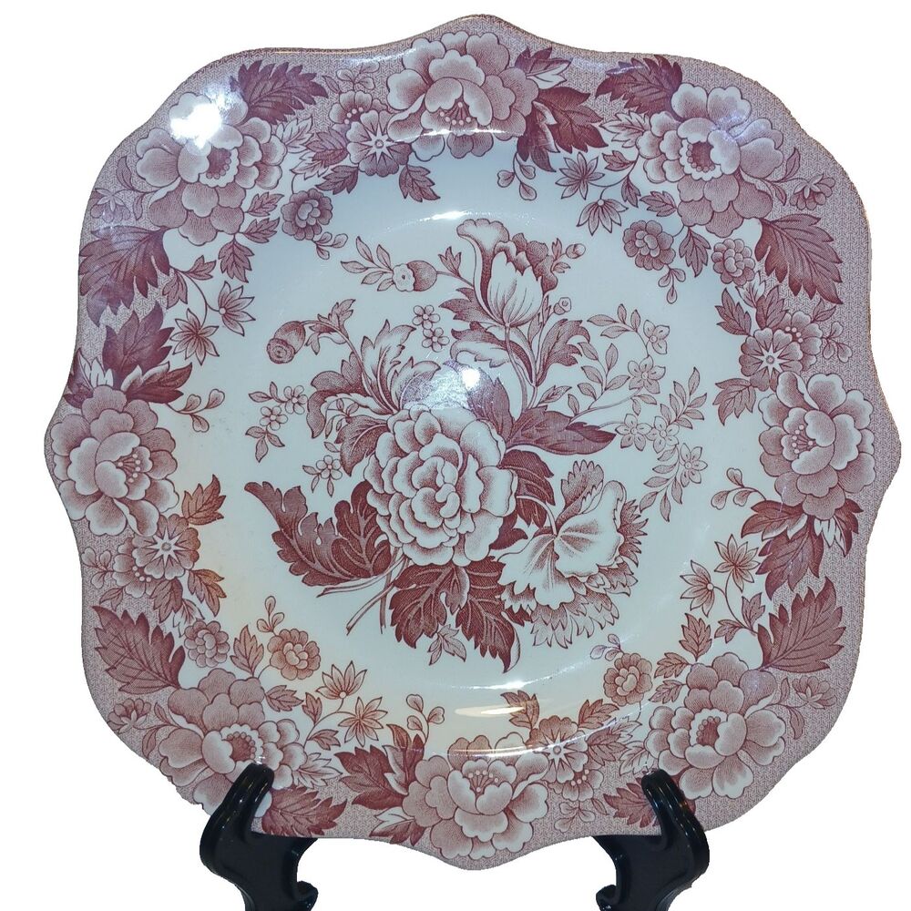 Spode Archive Collection British Flowers Poppy Dessert Buffet Plate Cranberry